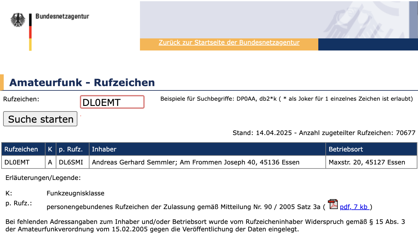 DL0EMT-Rufzeichenabfrage